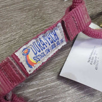 v.Thick Stiff Nylon Halter, snap *gc, rubs, stains, dirty, faded, edge rubs & frays, older
