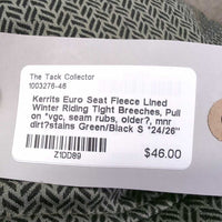 Euro Seat Fleece Lined Winter Riding Tight Breeches, Pull on *vgc, seam rubs, older?, mnr dirt?stains
