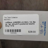 JUNIORS LS Shirt, 1/4 Zip up *gc, shrunk?v.puckered seams

