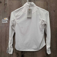 JUNIORS LS Sun Show Shirt, 1/3 Snap up, magnetic Collar, mesh sleeves *gc, seam puckers, loose/puckered collar
