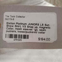 JUNIORS LS Sun Show Shirt, 1/3 Snap up, magnetic Collar, mesh sleeves *gc, seam puckers, loose/puckered collar
