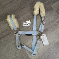 Nylon Halter, Sheepskin Lined Nose & Crown, snap *gc, v.stained, clumpy, dirt?, older, stiff fleece edges
