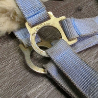 Nylon Halter, Sheepskin Lined Nose & Crown, snap *gc, v.stained, clumpy, dirt?, older, stiff fleece edges
