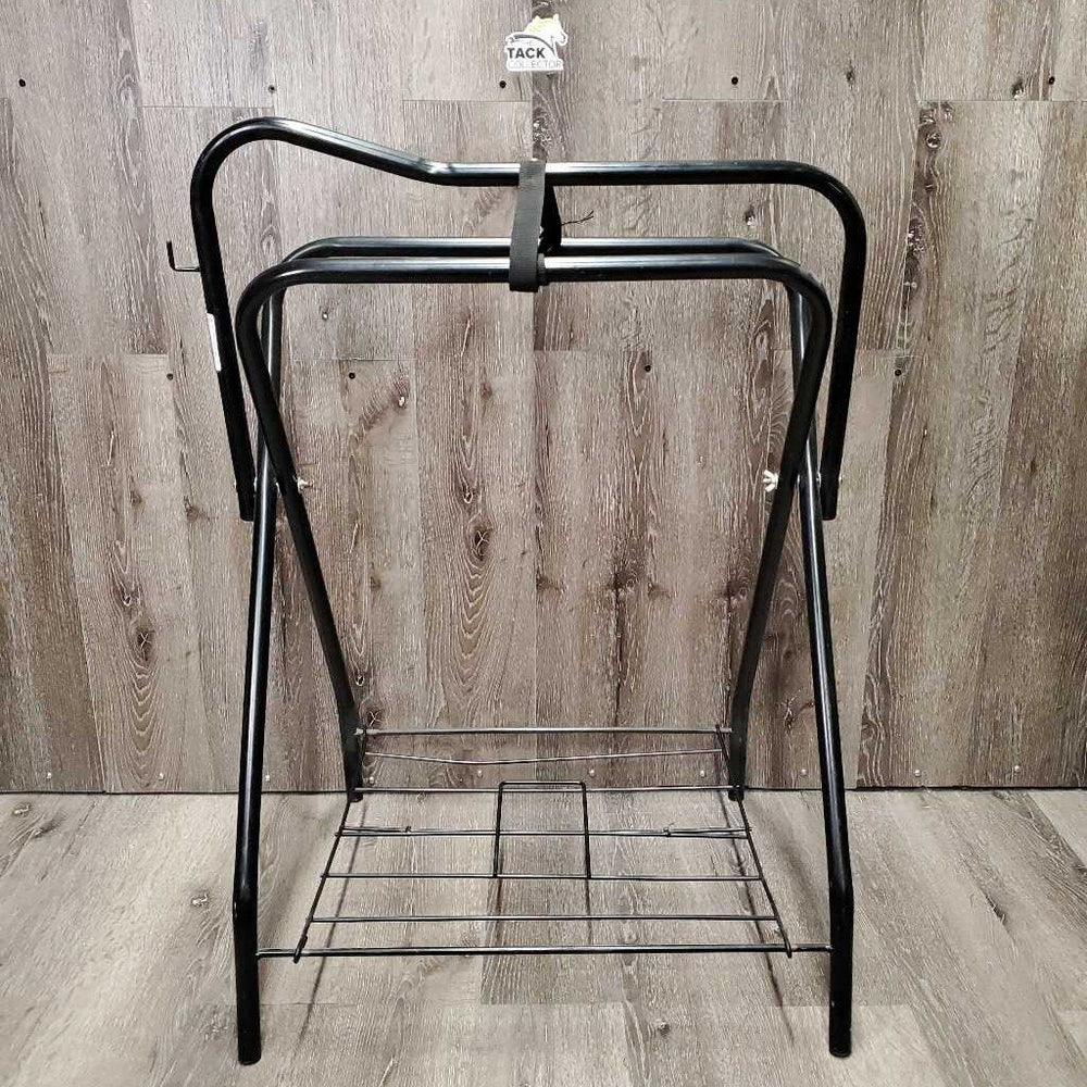 Metal Folding Saddle Rack, Metal Bottom Rack *vgc, clean, scuffs, peeled & rusty spots, top strap: pulled off of rivet