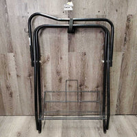 Metal Folding Saddle Rack, Metal Bottom Rack *vgc, clean, scuffs, peeled & rusty spots, top strap: pulled off of rivet
