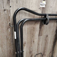 Metal Folding Saddle Rack, Metal Bottom Rack *vgc, clean, scuffs, peeled & rusty spots, top strap: pulled off of rivet
