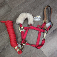 Nylon Breakaway Halter, Nose Fleece, Spring Snap, Nylon Lead Rope, Tag *xc/like new, cut tag, mnr stains
