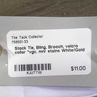 Stock Tie, Bling, Brooch, velcro collar *vgc, mnr stains
