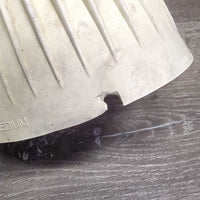 Pr Ribbed Bell Boots, velcro *fair, discoloured, dingy, scuffs, stains, yellowed, curled velcro, rubs, rip
