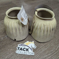 Pr Ribbed Bell Boots, velcro *fair, discoloured, dingy, scuffs, stains, yellowed, curled velcro, rubs, rip
