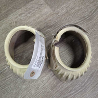 Pr Ribbed Bell Boots, velcro *fair, discoloured, dingy, scuffs, stains, yellowed, curled velcro, rubs, rip
