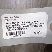 Paddock Boots, zips *gc/fair, clean, v.scuffed, faded, older, creases, cracking, rubs, dry, film, slices
