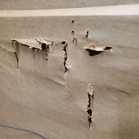 7 Horses Original Oil? Painting, Wood Frame *gc/fair, scrapes, peeled, hole, torn paper back
