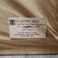 7 Horses Original Oil? Painting, Wood Frame *gc/fair, scrapes, peeled, hole, torn paper back
