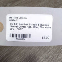 2x 2.5" Leather Straps & Buckles, Swivel Center *gc, older, film, stains, dry
