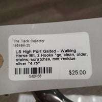 LS High Port Gaited - Walking Horse Bit, 2 Hooks *gc, clean, older, stains, scratches, mnr residue
