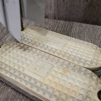 Fine Stirrup Irons, grips *vgc, clean, scratches & scuffs, older, rust, stains, oxidized?
