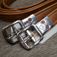 Pr Soft Thick Lined Sttirrup Leathers *vgc/xc, clean, mnr stretched holes, dents, scratches & film, curled bottom edges

