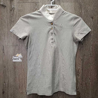 SS Show Shirt, 1/2 Button Up, snap collar *gc, older, v.frayed piping, puckers, dingy, stained collar e dges
