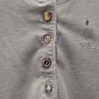 SS Show Shirt, 1/2 Button Up, snap collar *gc, older, v.frayed piping, puckers, dingy, stained collar e dges
