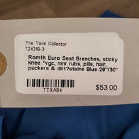 Euro Seat Breeches, sticky knee *vgc, mnr rubs, pills, hair, puckers & dirt?stains
