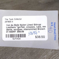 Nylon Lined Stirrup Leathers *gc/fair, creases, rubs, mnr dents, scrapes, mismatched

