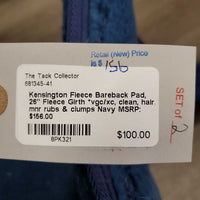 Fleece Bareback Pad, 26" Fleece Girth *vgc/xc, clean, hair, mnr rubs & clumps
