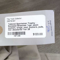 Euroseat Breeches *vgc, seam puckers, snags, seat: puckers, pulls, mnr discolored
