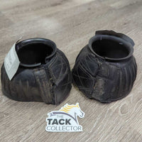 Mismatched Ribbed Rubber Bell Boots, velcro *gc, dirt, scuffs, rubs, stains, hairy & frayed velcro

