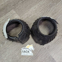 Mismatched Ribbed Rubber Bell Boots, velcro *gc, dirt, scuffs, rubs, stains, hairy & frayed velcro
