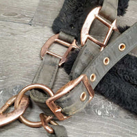 Nylon Fleece Lined Halter, adj, snap & Lead Rope *gc, hair, dirt, clumpy, rubs, scuffs, oxidized
