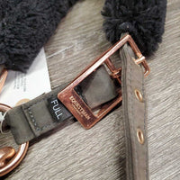 Nylon Fleece Lined Halter, adj, snap & Lead Rope *gc, hair, dirt, clumpy, rubs, scuffs, oxidized
