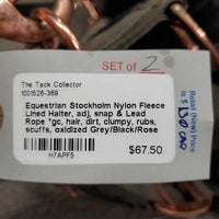 Nylon Fleece Lined Halter, adj, snap & Lead Rope *gc, hair, dirt, clumpy, rubs, scuffs, oxidized
