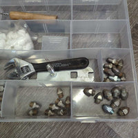 Cork Set, 37 corks, cleaner, wrench tap/wrench, cottons, box *like new, xc, mnr dirt & stains, no wires
