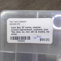 Cork Set, 37 corks, cleaner, wrench tap/wrench, cottons, box *like new, xc, mnr dirt & stains, no wires
