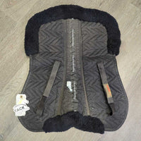 Quilt & Sheepskin Half Pad, Rolled Edges *gc, faded, pilly clumpy, hairy, clean, discolored, flattened spots, older
