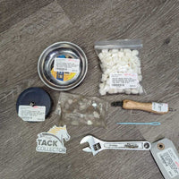 Cork Kit: Rubber Safety Tap, wrench, magnetic tray, cork cleaner tool, cotton plugs, box, 30 corks *vgc, clean - rusty & dirt
