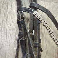 Rsd Bridle, Cotton Web Reins, Schockemohle Bling Browband (H) *fair/gc, dirt, scraped edges, creases, mismatched
