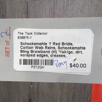 Rsd Bridle, Cotton Web Reins, Schockemohle Bling Browband (H) *fair/gc, dirt, scraped edges, creases, mismatched
