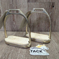 Fine Hvy Stirrup Irons, grips *vgc, clean, stains, scratches & rubs
