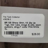 SS Show Shirt, 1/3 Zip Up *vgc, mnr rubs, snags & pills, seam puckers, dingy? collar
