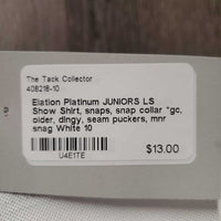 JUNIORS LS Show Shirt, snaps, snap collar *gc, older, dingy, seam puckers, mnr snag

