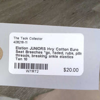 JUNIORS Hvy Cotton Euro Seat Breeches, Pull on *gc, faded, rubs, pills, threads, breaking ankle elastics
