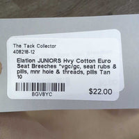 JUNIORS Hvy Cotton Euro Seat Breeches *vgc/gc, seat rubs & pills, mnr hole & threads, pills
