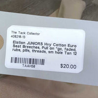 JUNIORS Hvy Cotton Euro Seat Breeches, Pull on *gc, faded, rubs, pills, threads, sm hole
