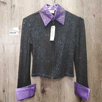JUNIORS LS Showmanship Shirt - Jacket, Zipper, Bling Collar & Cuffs *xc, mnr loose threads & cuff rubs
