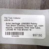 JUNIORS Pointy Toe Short Cowboy Boots *gc, rubs, scuffs, v.scrapes, inner heel rubs, LOOSE Rt Toe
