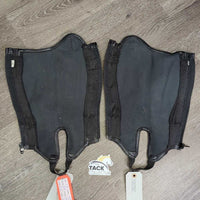 Synthetic Half Chaps, Back Zips *gc, clean & mnr dirty, rubs, pills & hair, v.puckered/stretched elastic
