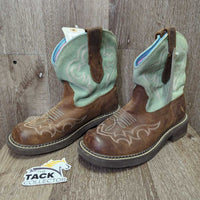 Square Toe Short Cowboy Boots *vg/gc, scrapes, scuffs, rubs, pills, insole stains
