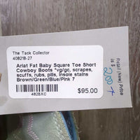 Square Toe Short Cowboy Boots *vg/gc, scrapes, scuffs, rubs, pills, insole stains
